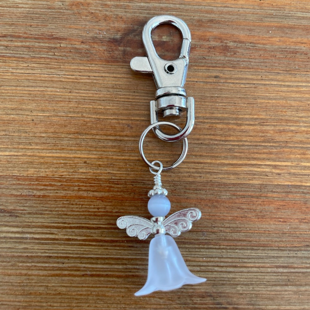 Handmade White Fairy Hand Bag Charm Keychain Zipper Pull Snap Hook Clip